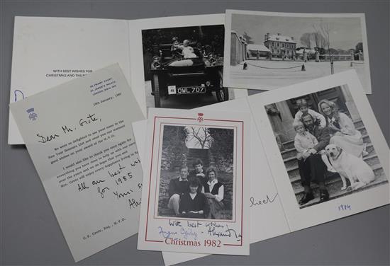 Three signed Christmas cards from Prince and Princess Michael of Kent and letters (1980s), and signed photo, letter Princess Alexandra